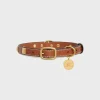 MEDIUM THIN DOG COLLAR IN SMOOTH CALFSKIN WITH PYRAMID STUDS