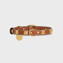 MEDIUM THIN DOG COLLAR IN SMOOTH CALFSKIN WITH PYRAMID STUDS