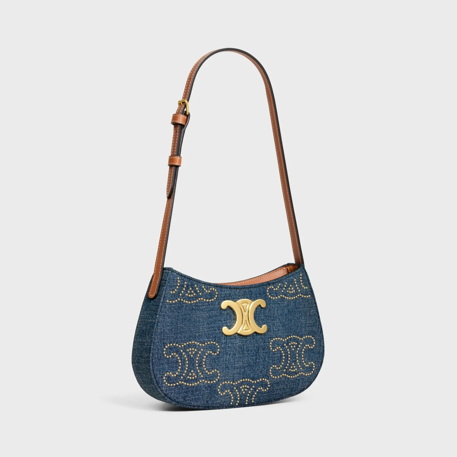 MEDIUM TILLY BAG in DENIM WITH TRIOMPHE STUDS AND CALFSKIN