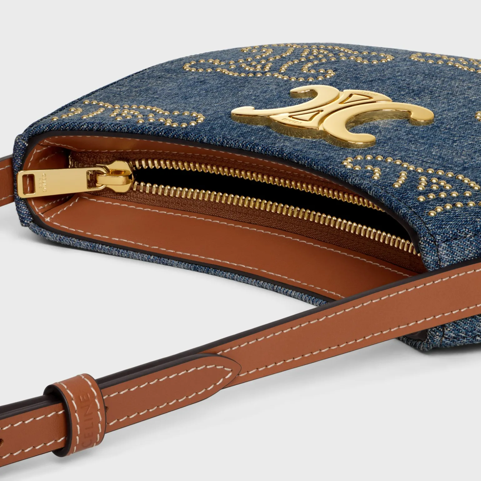 MEDIUM TILLY BAG in DENIM WITH TRIOMPHE STUDS AND CALFSKIN