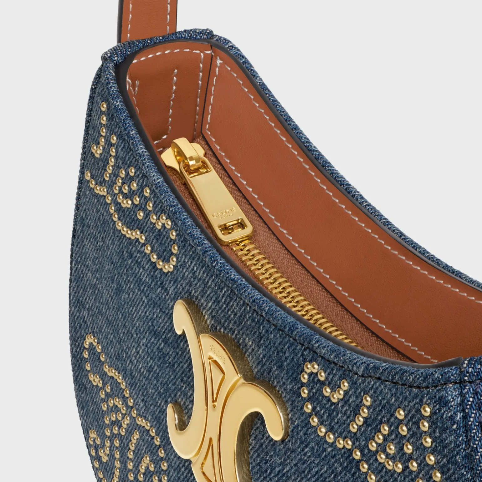 MEDIUM TILLY BAG in DENIM WITH TRIOMPHE STUDS AND CALFSKIN