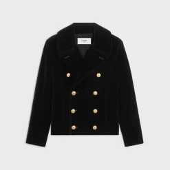 Military peacoat in cotton velvet