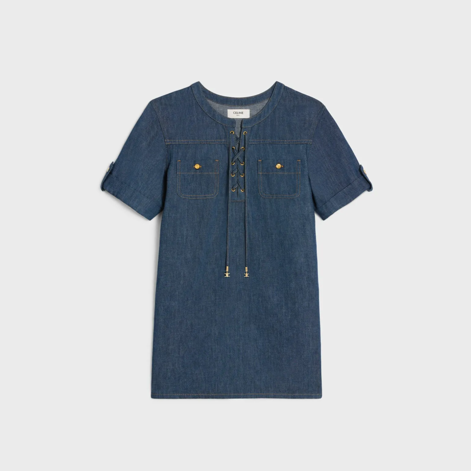 mini dress in dark ocean wash denim