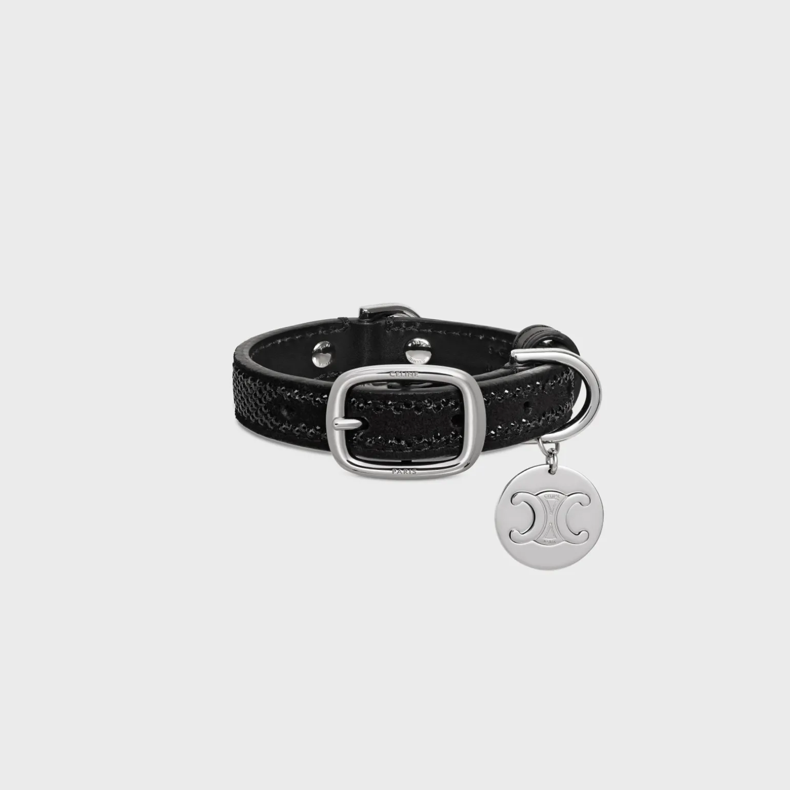 NANO EXTRA THIN DOG COLLAR IN SUEDE CALFSKIN WITH STRASS