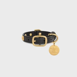 Nano Extra Thin Dog Collar in smooth Calfskin with pyramid studs