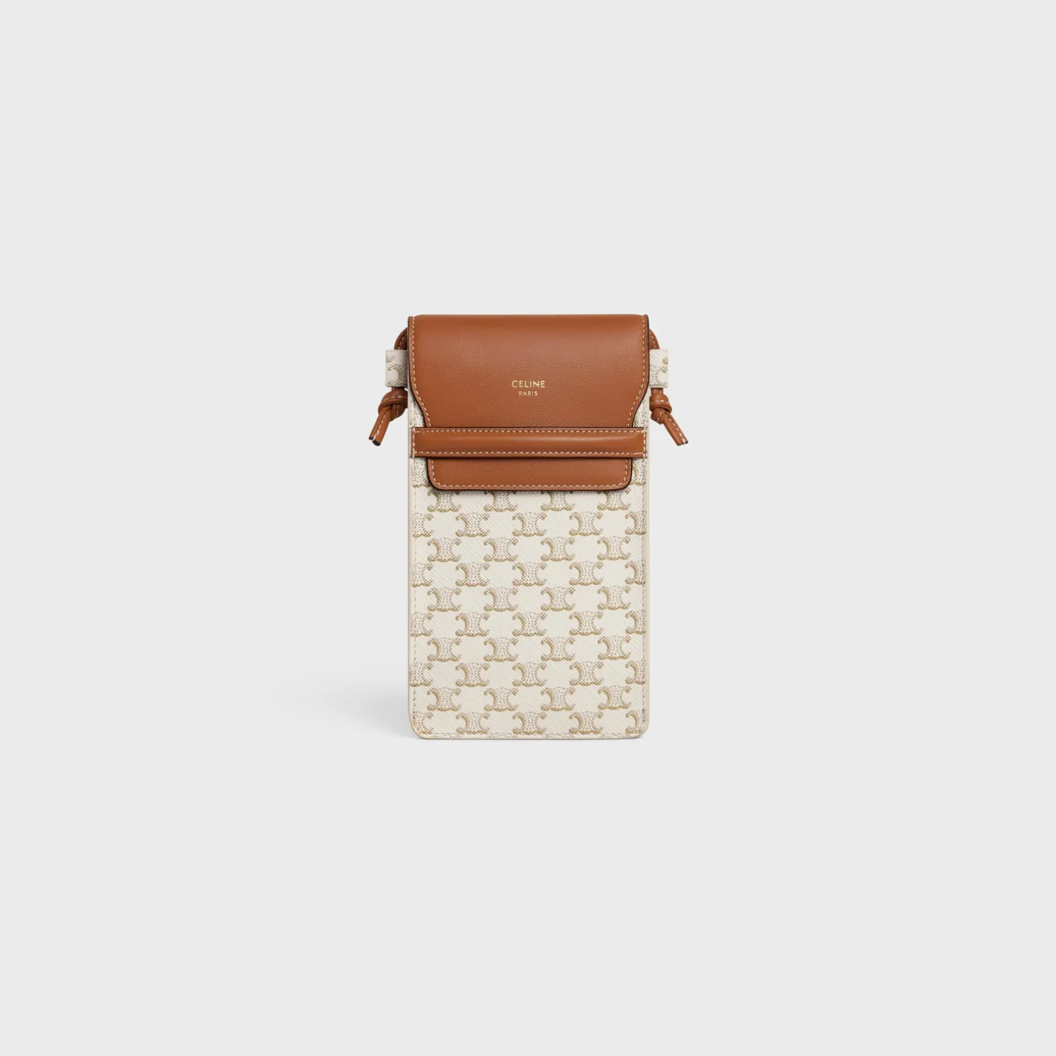 PHONE POUCH WITH FLAP in Triomphe Canvas and Lambskin