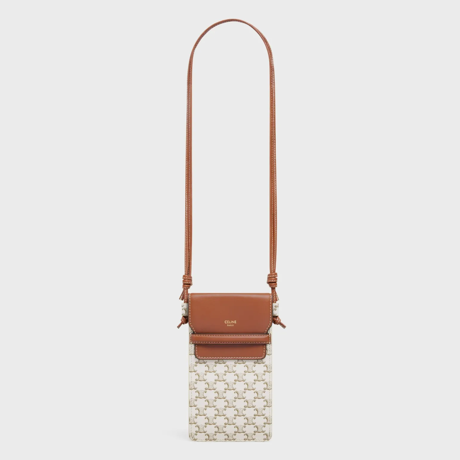 PHONE POUCH WITH FLAP in Triomphe Canvas and Lambskin