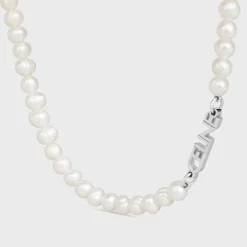 San Onofre Celine Pearl Necklace in Freshwater Pearls and Brass with Rhodium Finish