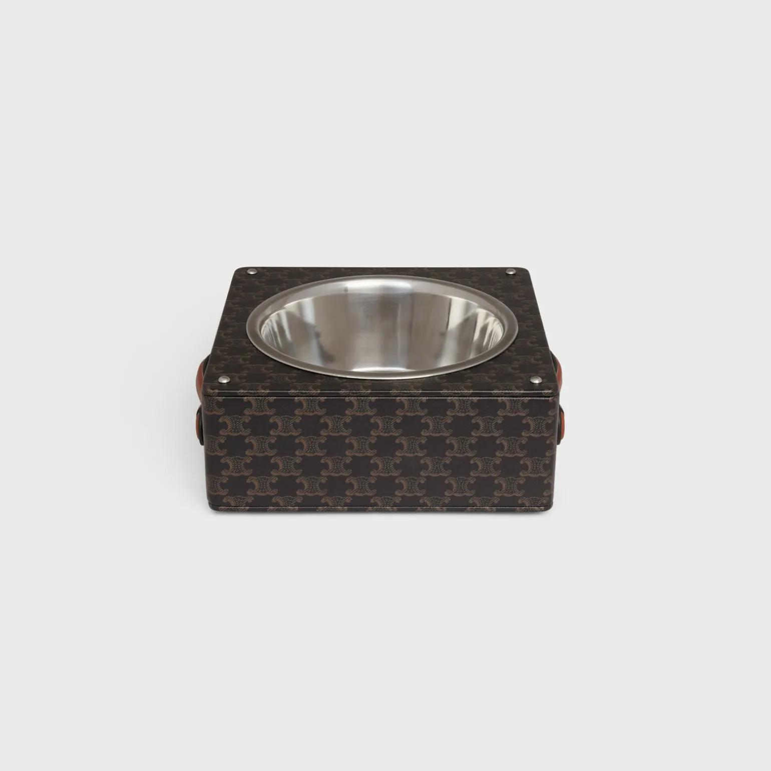 Single Dog Bowl in Nappa Lambskin with Triomphe Canvas Print and Calfskin