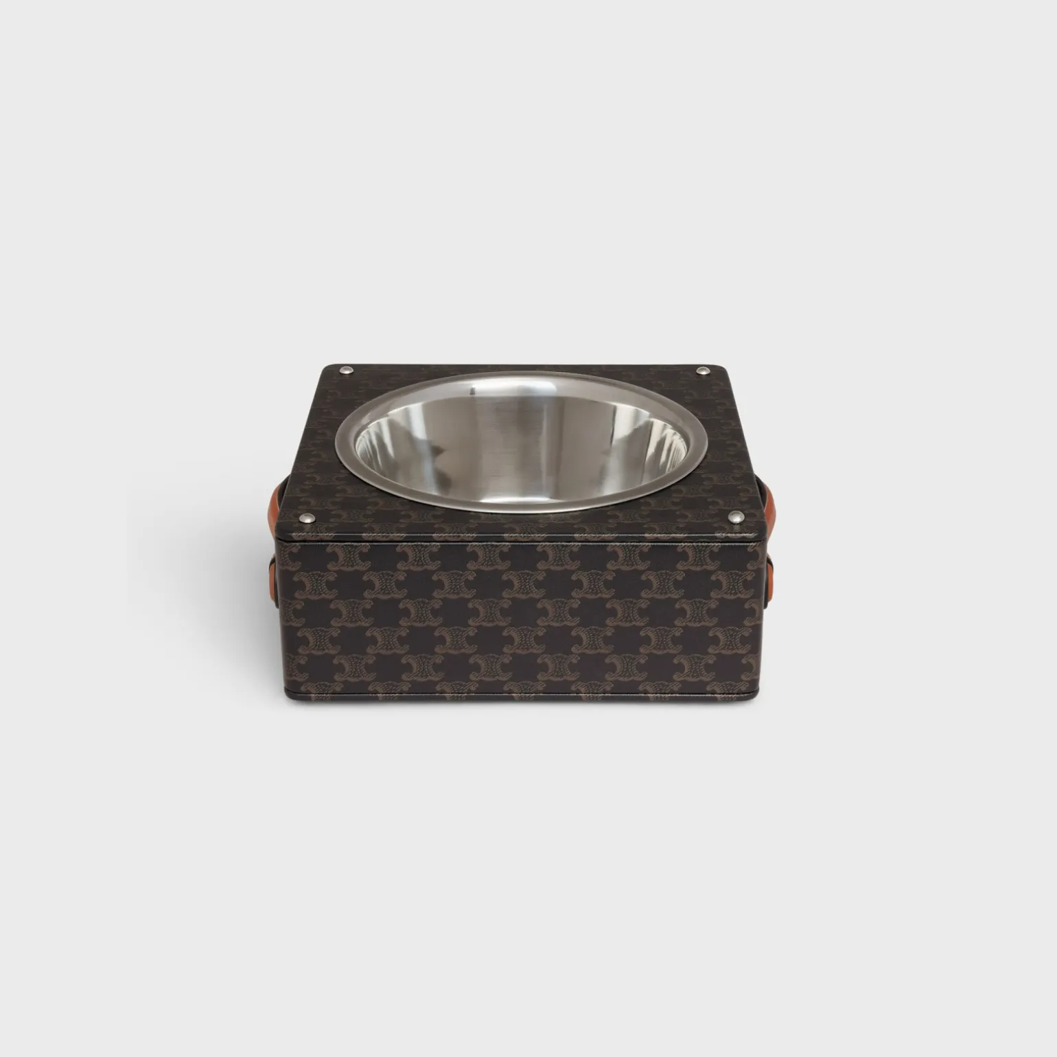Single Dog Bowl in Nappa Lambskin with Triomphe Canvas Print and Calfskin