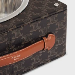 Single Dog Bowl in Nappa Lambskin with Triomphe Canvas Print and Calfskin