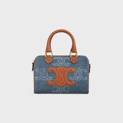 SMALL BOSTON in DENIM WITH TRIOMPHE ALL-OVER AND CALFSKIN