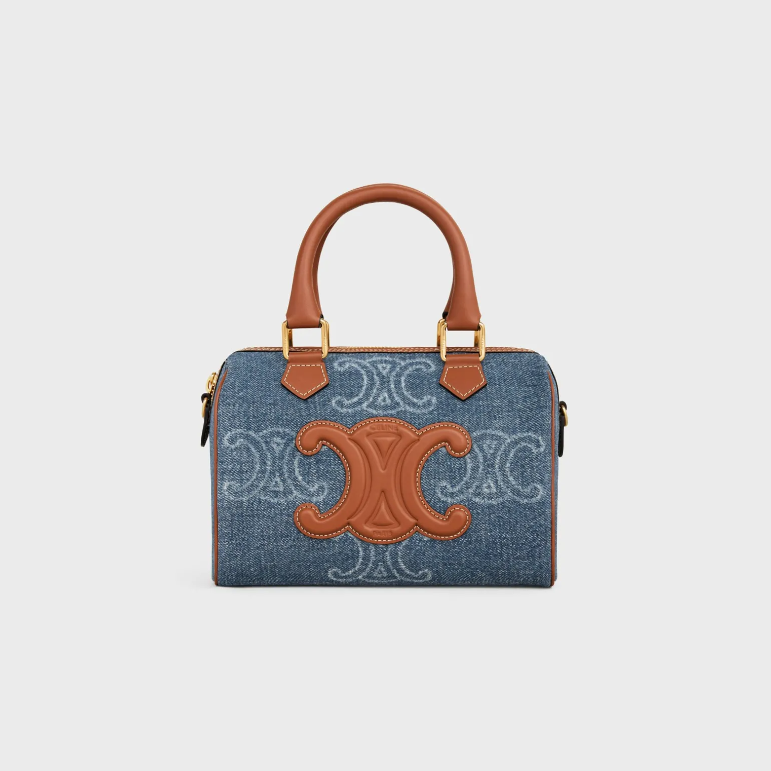 SMALL BOSTON in DENIM WITH TRIOMPHE ALL-OVER AND CALFSKIN