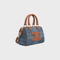 SMALL BOSTON in DENIM WITH TRIOMPHE ALL-OVER AND CALFSKIN