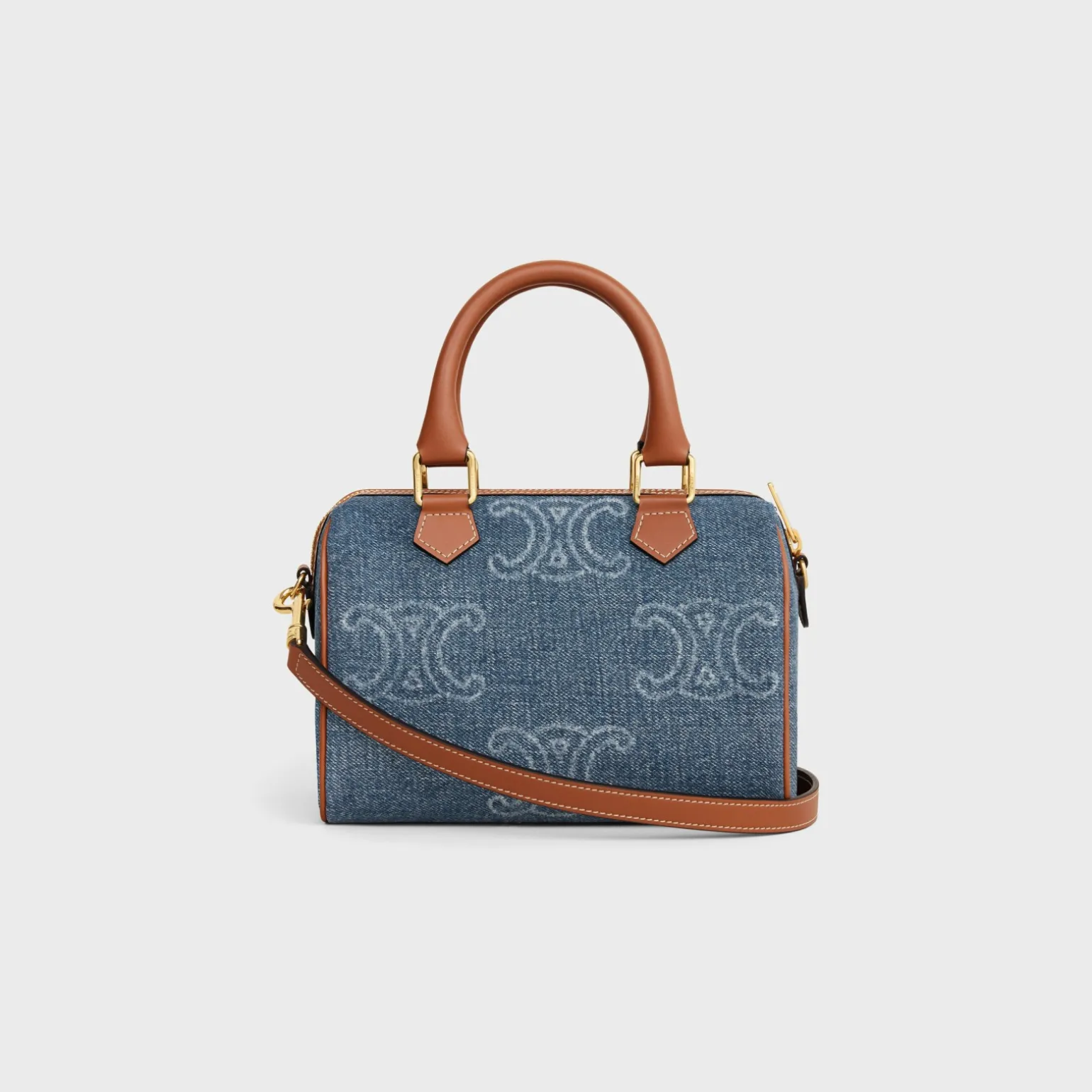SMALL BOSTON in DENIM WITH TRIOMPHE ALL-OVER AND CALFSKIN