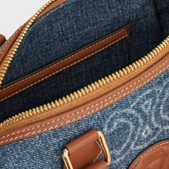 SMALL BOSTON in DENIM WITH TRIOMPHE ALL-OVER AND CALFSKIN
