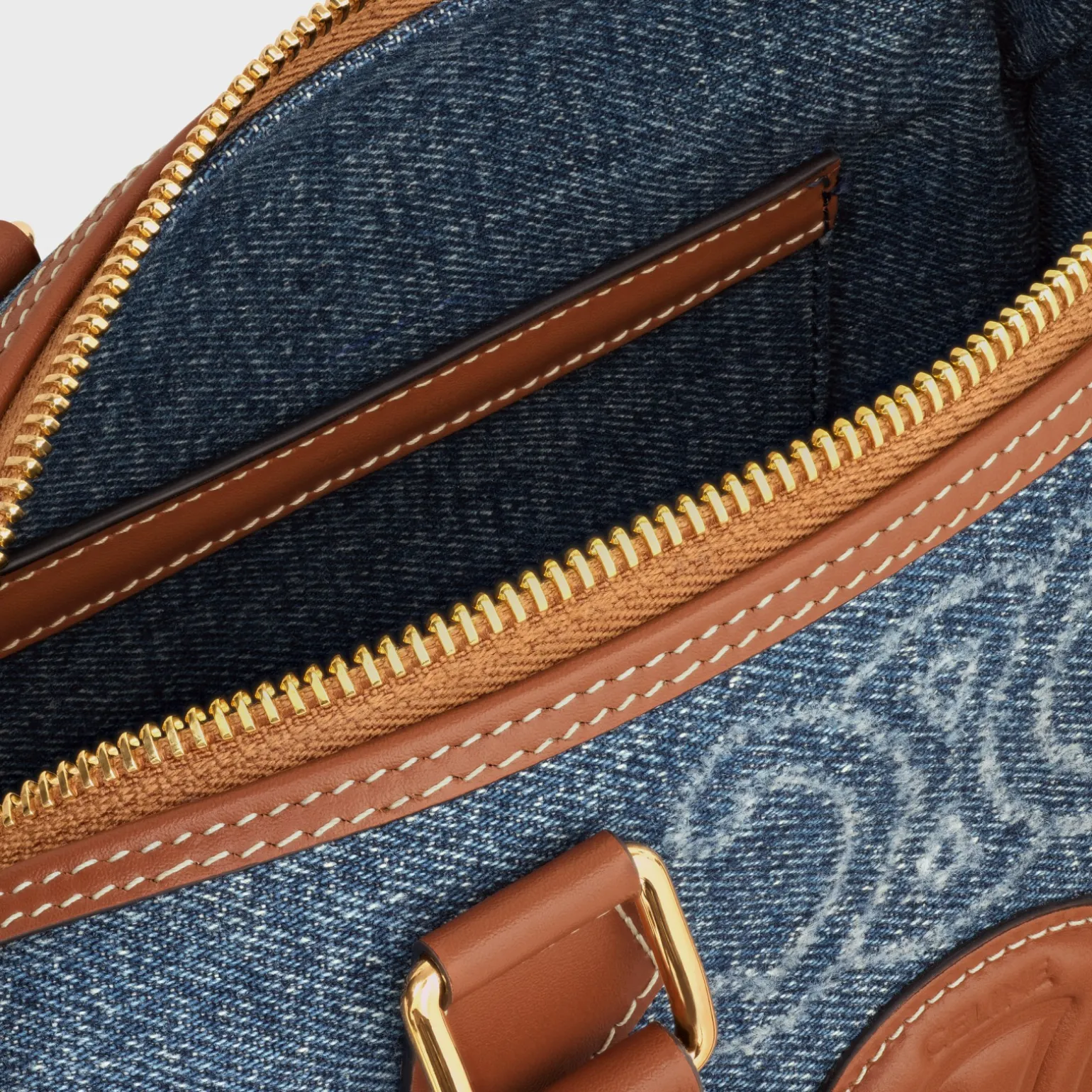 SMALL BOSTON in DENIM WITH TRIOMPHE ALL-OVER AND CALFSKIN