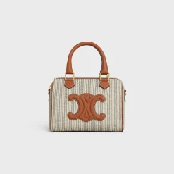 SMALL BOSTON in STRIPED TEXTILE AND CALFSKIN