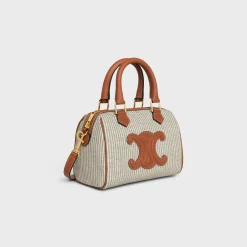 SMALL BOSTON in STRIPED TEXTILE AND CALFSKIN