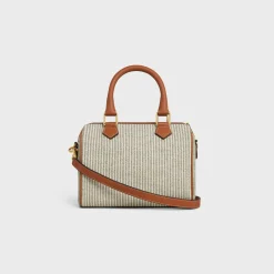 SMALL BOSTON in STRIPED TEXTILE AND CALFSKIN
