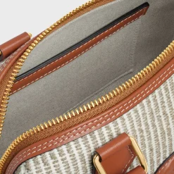 SMALL BOSTON in STRIPED TEXTILE AND CALFSKIN