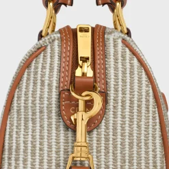 SMALL BOSTON in STRIPED TEXTILE AND CALFSKIN