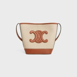 SMALL BUCKET CUIR TRIOMPHE in TEXTILE AND CALFSKIN