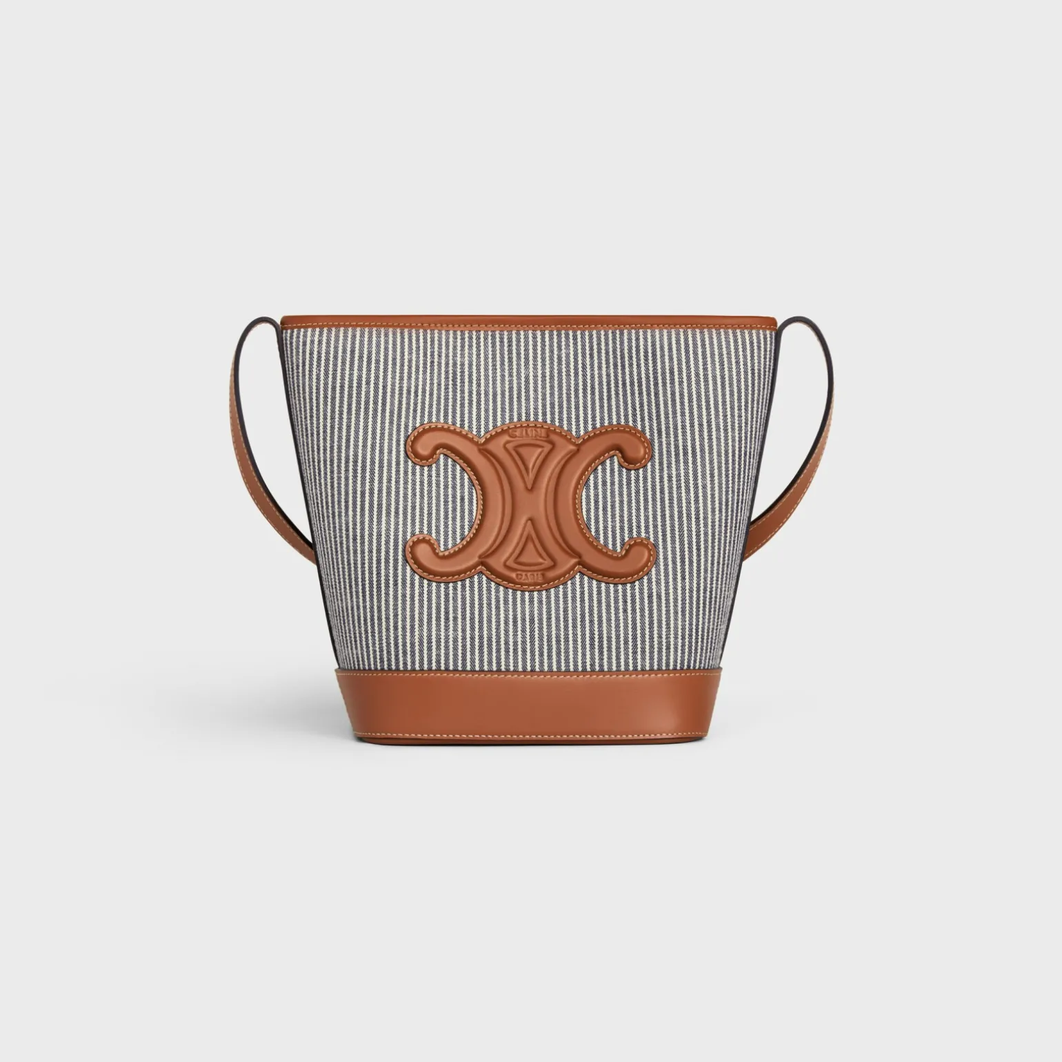 SMALL BUCKET CUIR TRIOMPHE in STRIPED TEXTILE AND CALFSKIN