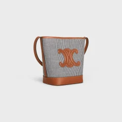 SMALL BUCKET CUIR TRIOMPHE in STRIPED TEXTILE AND CALFSKIN