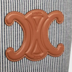 SMALL BUCKET CUIR TRIOMPHE in STRIPED TEXTILE AND CALFSKIN