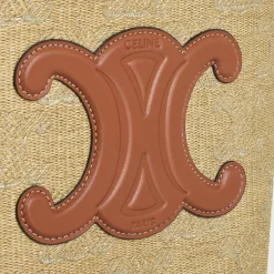 SMALL BUCKET CUIR TRIOMPHE in raffia effect textile with triomphe jacquard