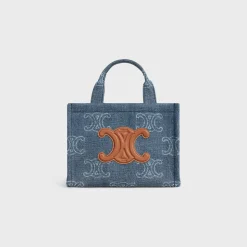 small cabas thais in Denim with Triomphe all-over and calfskin