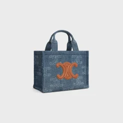 small cabas thais in Denim with Triomphe all-over and calfskin