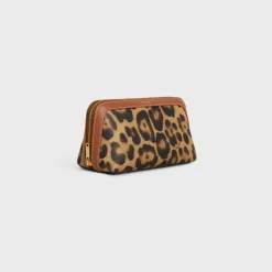 Small cosmetic pouch in Celine Canvas with leopard print and calfskin