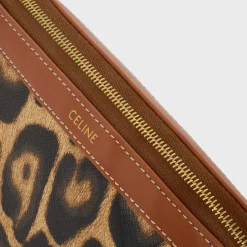 Small cosmetic pouch in Celine Canvas with leopard print and calfskin