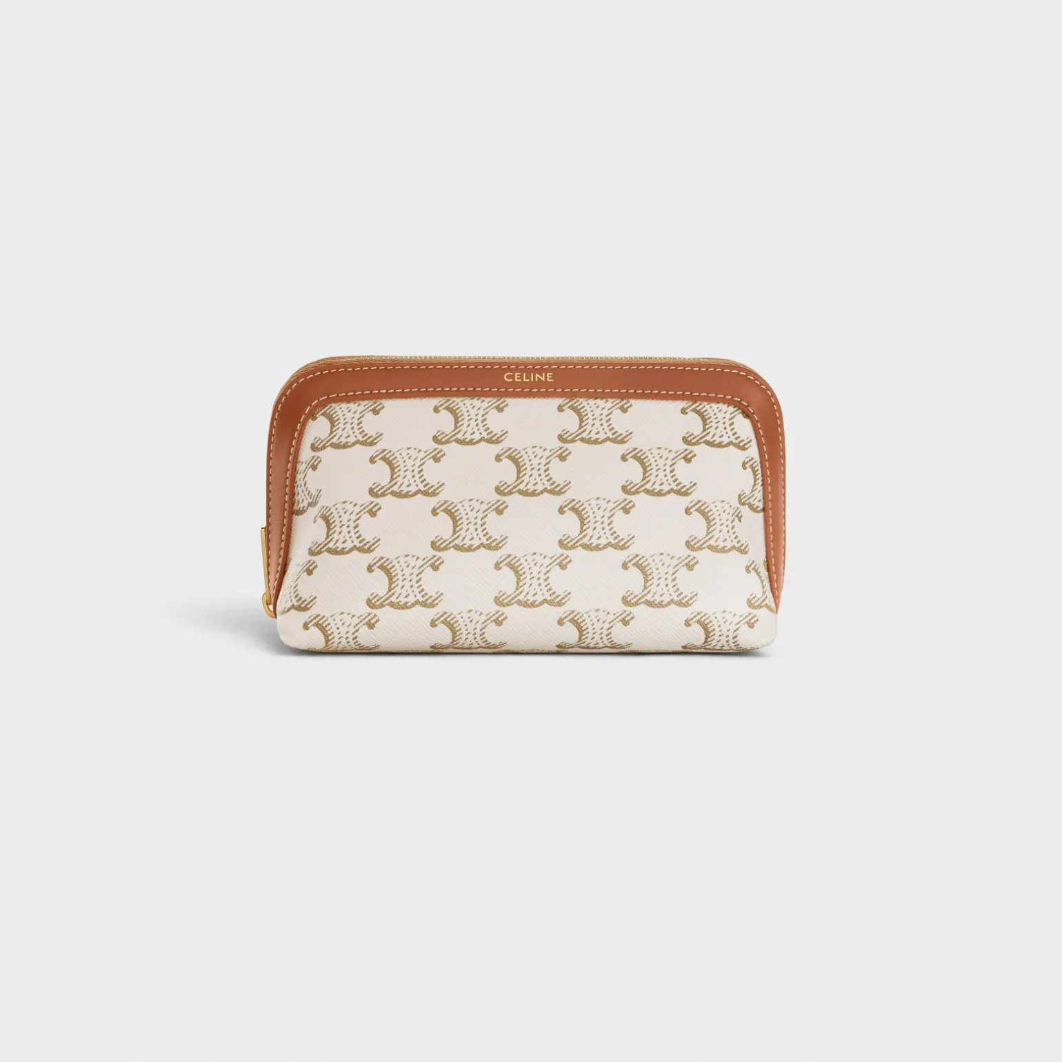SMALL COSMETIC POUCH IN TRIOMPHE CANVAS AND CALFSKIN
