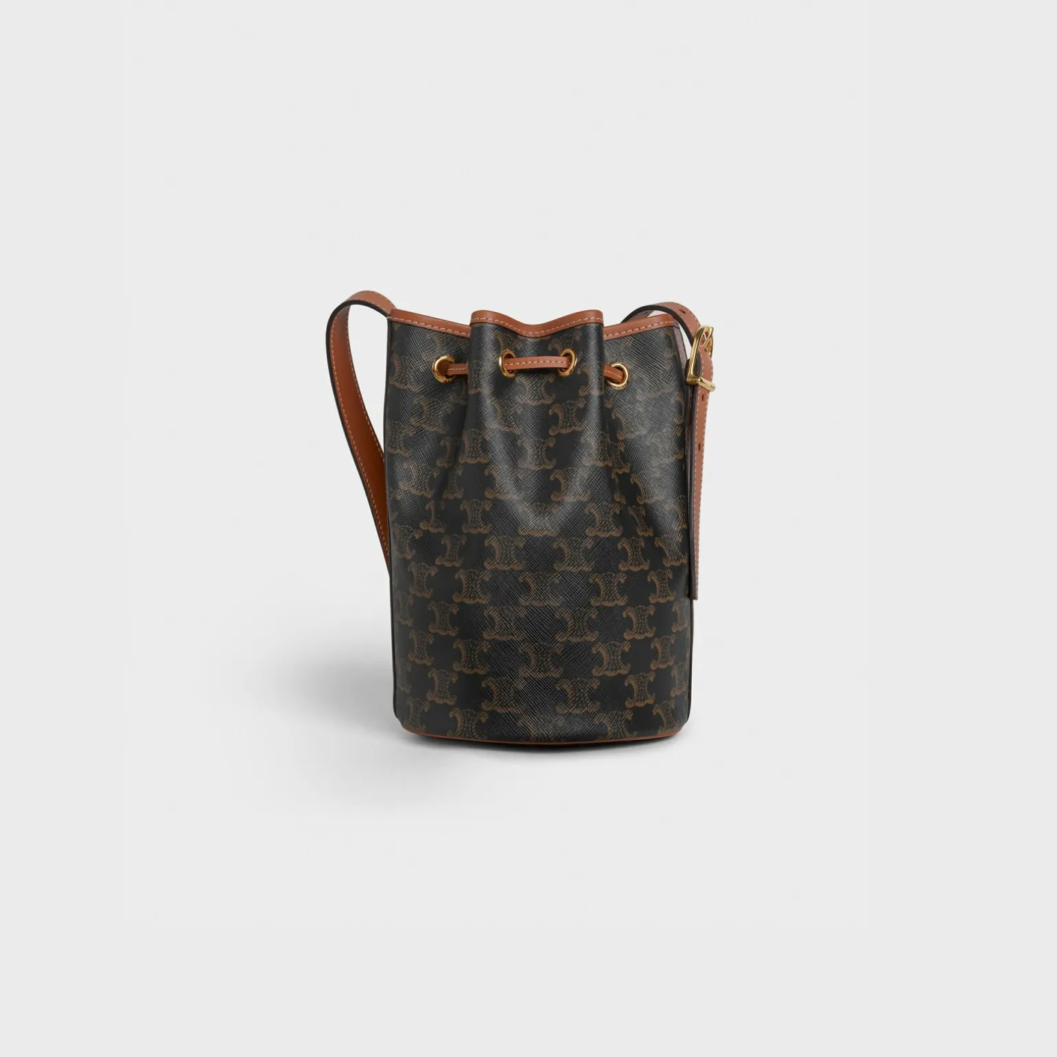 Small Drawstring bag in Triomphe Canvas and calfskin