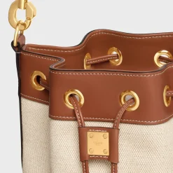 small drawstring cabas marin in TEXTILE AND CALFSKIN