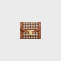 Small Flap Wallet TRIOMPHE in TARTAN TEXTILE AND CALFSKIN