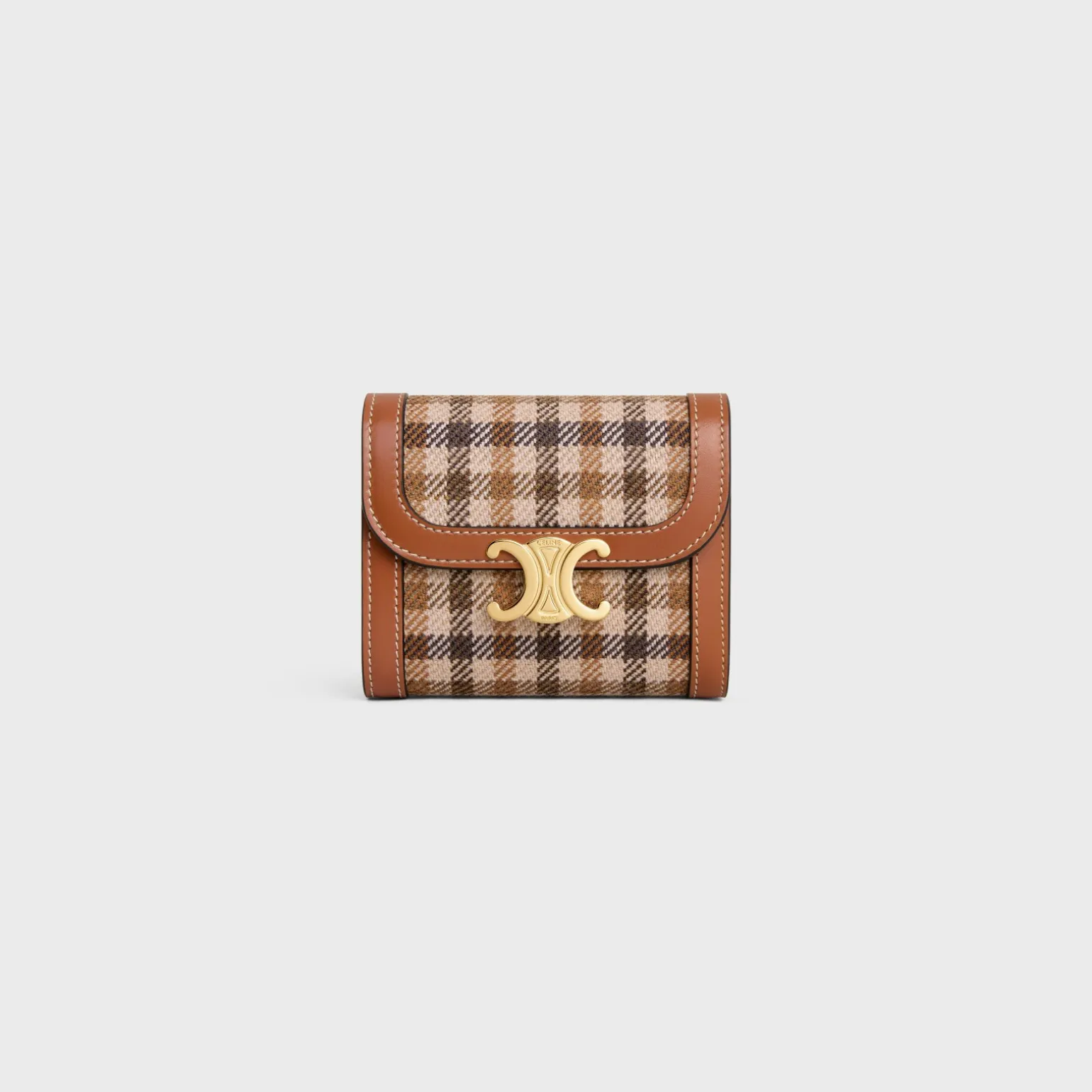 Small Flap Wallet TRIOMPHE in TARTAN TEXTILE AND CALFSKIN