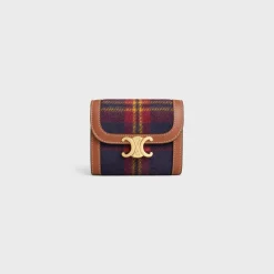 Small Flap Wallet TRIOMPHE in TARTAN AND CALFSKIN