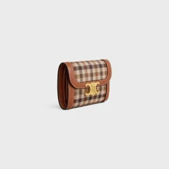 Small Flap Wallet TRIOMPHE in TARTAN TEXTILE AND CALFSKIN