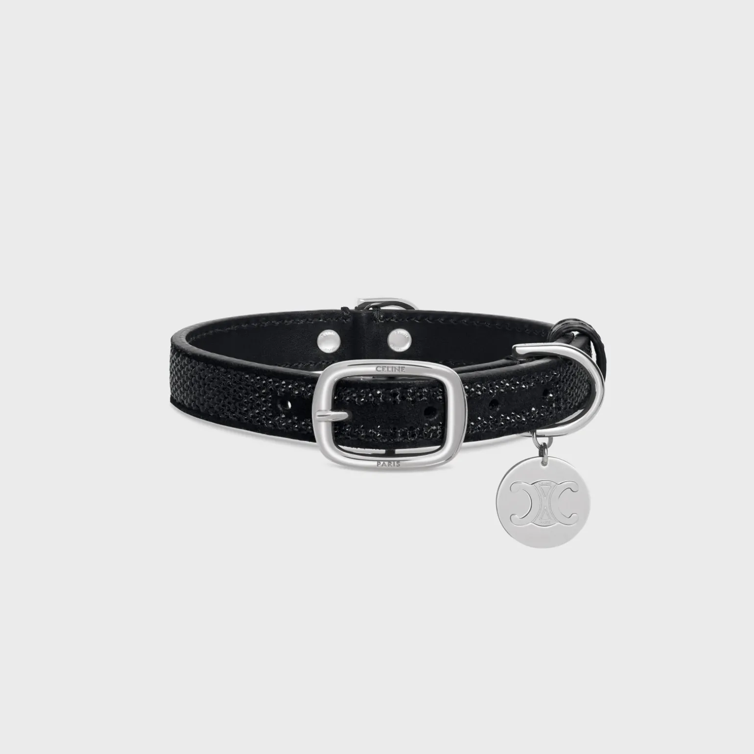 SMALL THIN DOG COLLAR IN SUEDE CALFSKIN WITH STRASS