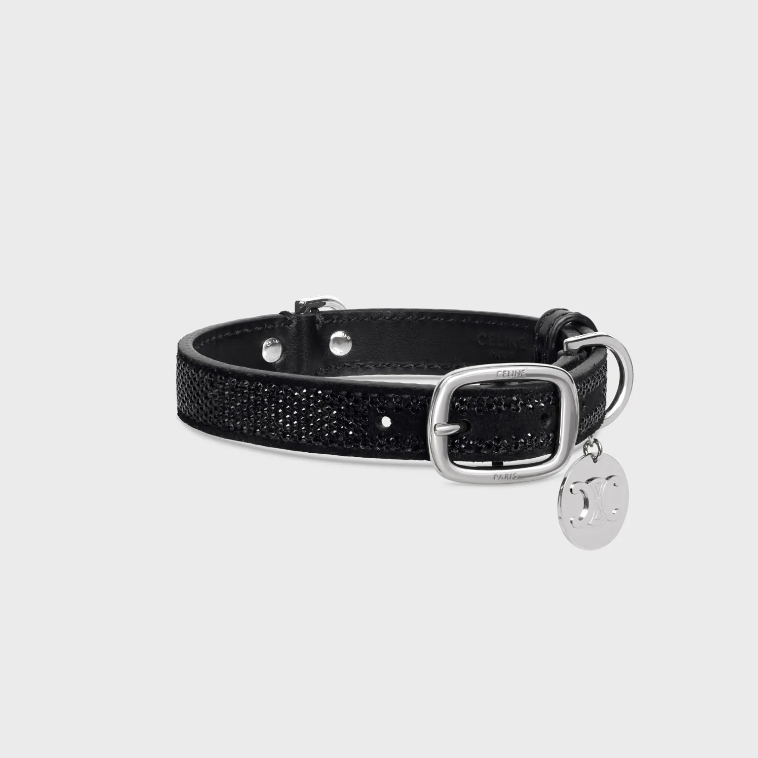 SMALL THIN DOG COLLAR IN SUEDE CALFSKIN WITH STRASS