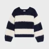striped crew neck sweater in chunky mohair and wool