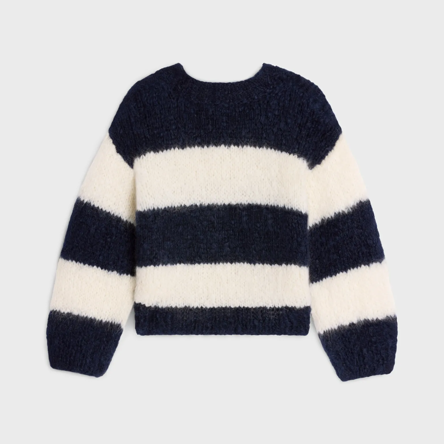 striped crew neck sweater in chunky mohair and wool