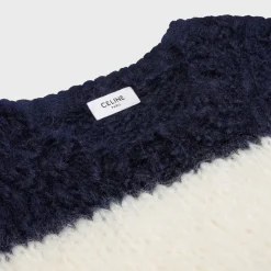 striped crew neck sweater in chunky mohair and wool