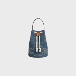 Teen Drawstring in DENIM WITH TRIOMPHE STUDS AND CALFSKIN