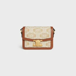 TEEN TRIOMPHE BAG in RAFFIA EFFECT TEXTILE WITH TRIOMPHE EMBROIDERIES