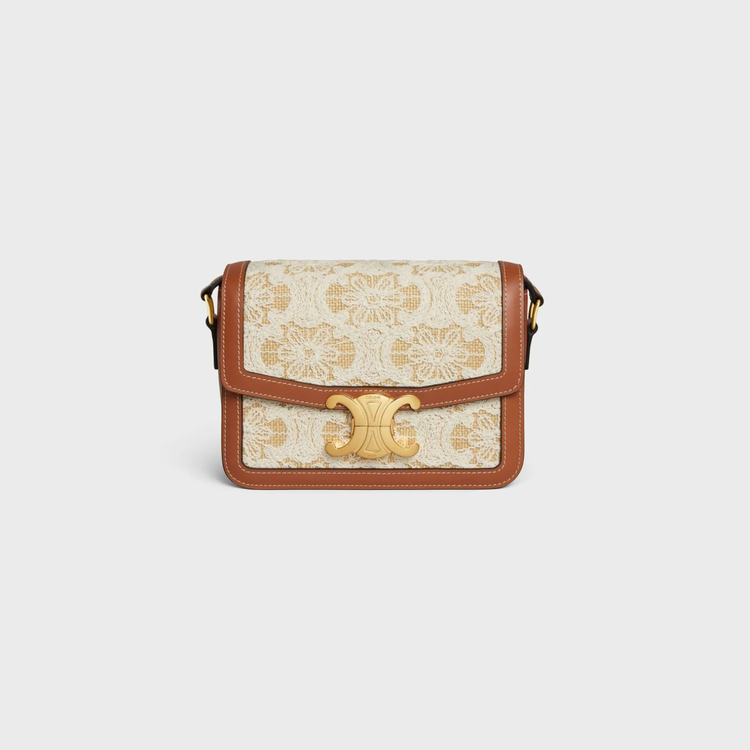 TEEN TRIOMPHE BAG in RAFFIA EFFECT TEXTILE WITH TRIOMPHE EMBROIDERIES